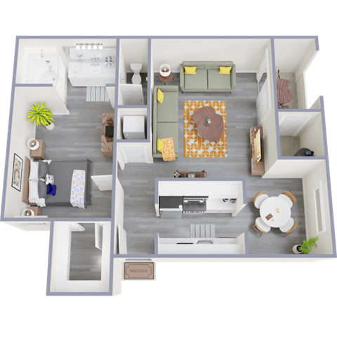 Floor plan for 1 bed, 1 bath, 700 sqft